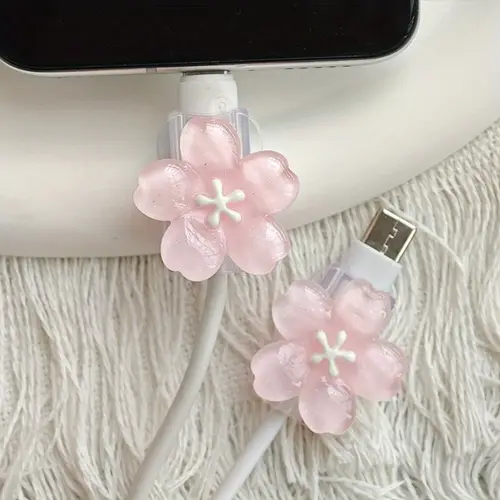 2pcs Cherry Blossom Cable Protector Cord Saver Sleeve Data Line Protection Kit For iPhone/Type-C Charging Interface