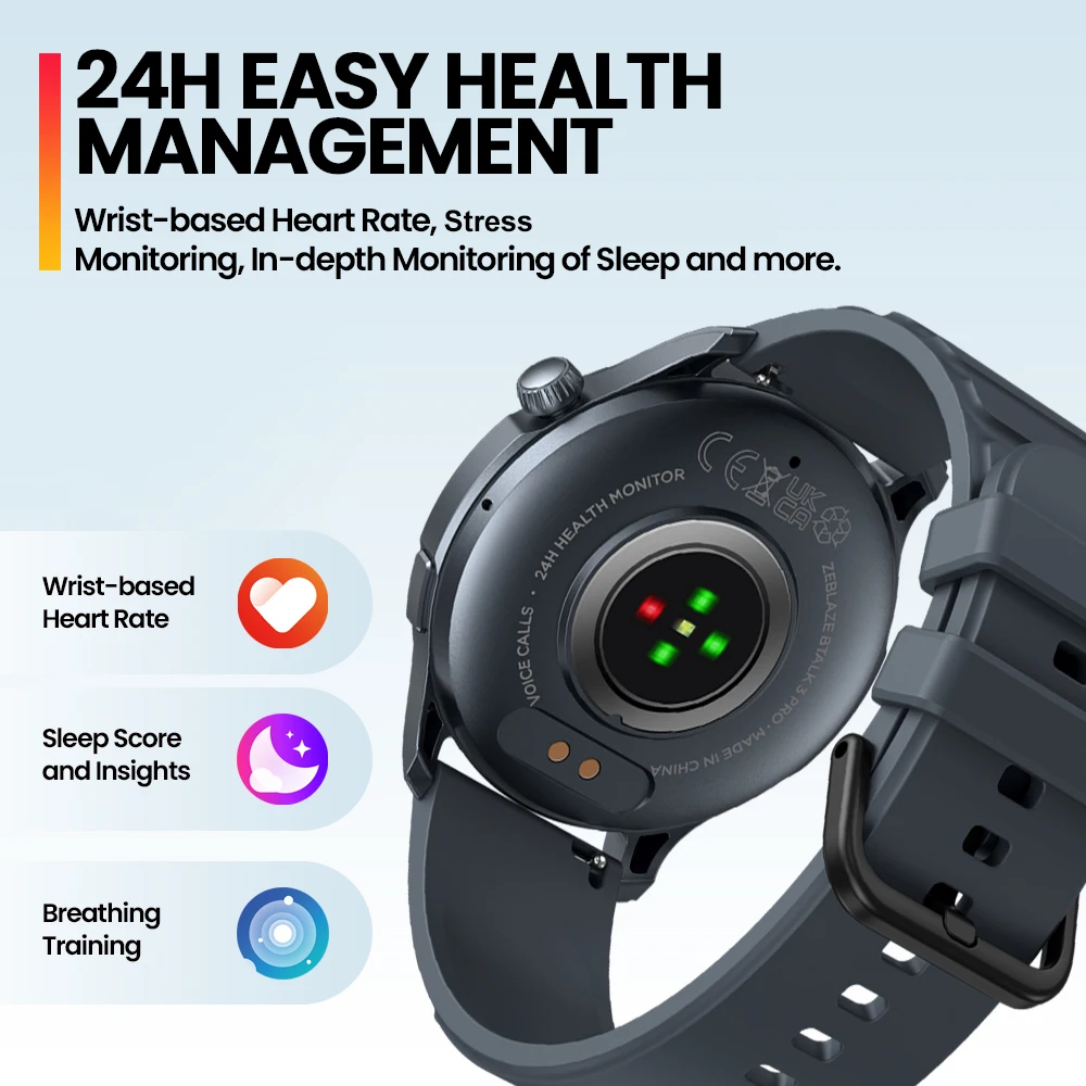Zeblaze Btalk 3 Pro 스마트 워치 AMOLED 디스플레이, 하이파이 블루투스 전화 통화, 건강 및 피트니스 추적 스마트워치, 남녀공용