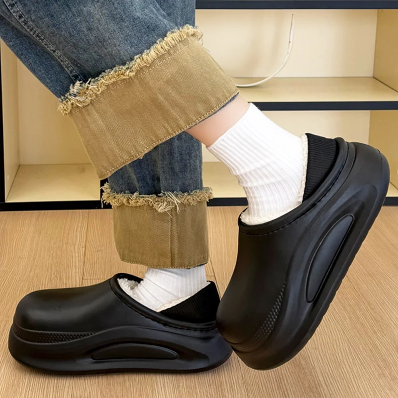 Light Waterproof Cotton Slippers Women Winter Thick Fleece Lining Clogs Slippers Woman Fashion Chunk Platform Cotton Shoes Mujer