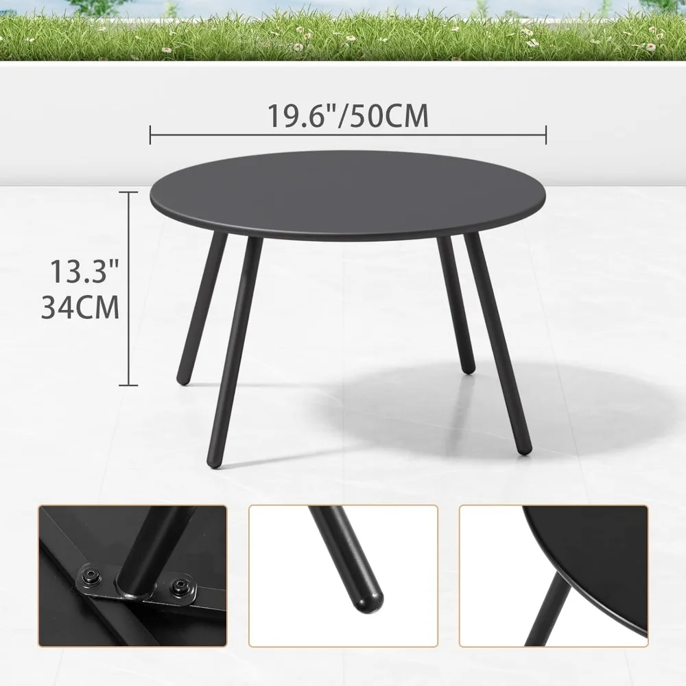 Round Metal Outdoor Side Coffee Table for Outside Patio, Black Coffee Tables 3
