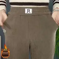 Women Plush Thick Straight Trousers Letter High Waist Corduroy Warm Trousers Loose Autumn Winter Thickened Windproof Harem Pants - Image 3