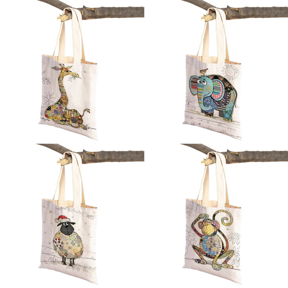 Повседневная женская сумка для покупок с мультипликационным рисунком животных, холщовая Складная многоразовая сумка-тоут из ткани с обезьянами, слонами, кошками, собаками