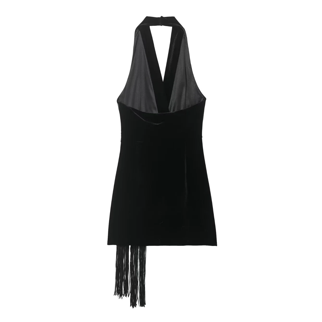 Women Summer Velvet Sexy Backless Short Dress Female V-Neck With Tassel Around The Neck Dress Lady Slim Fashion Chic Mini Dress