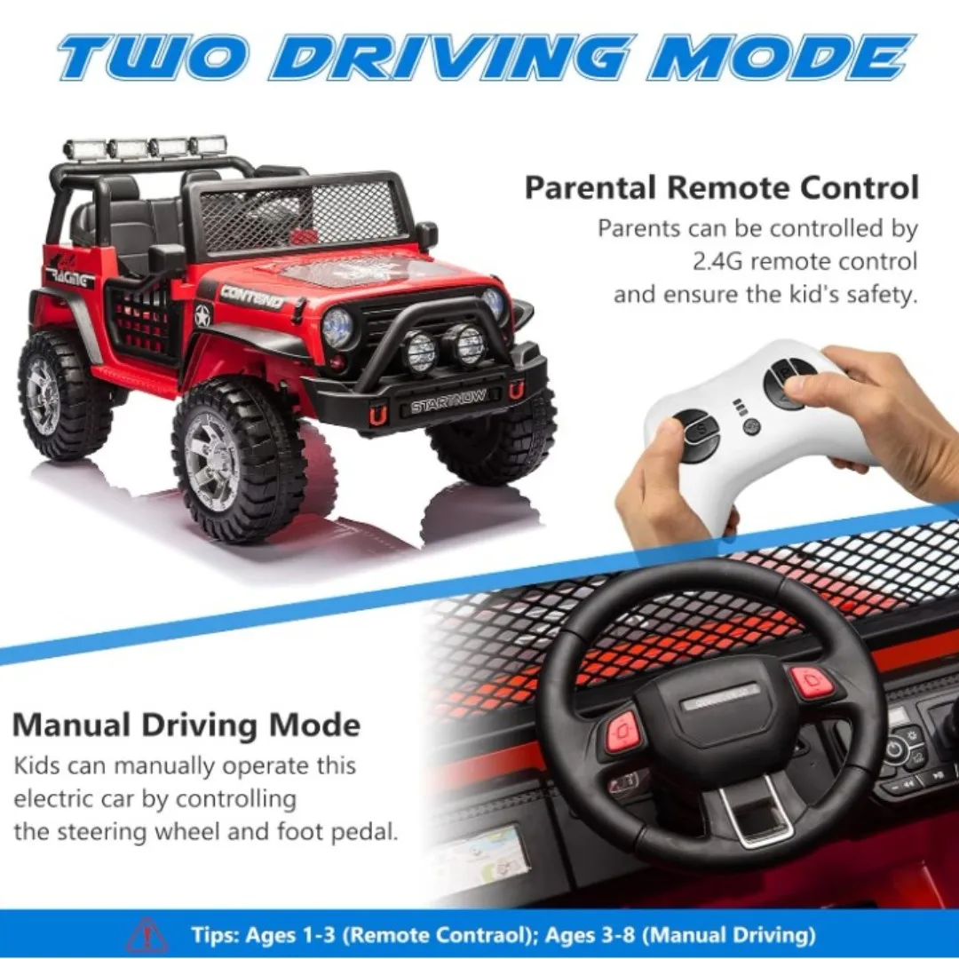 2 Seater Kids Ride on Truck Car, 12V Battery Powered Electric Vehicle for Kids w/Remote, Spring Suspension, LED Light, 3 Speeds 4