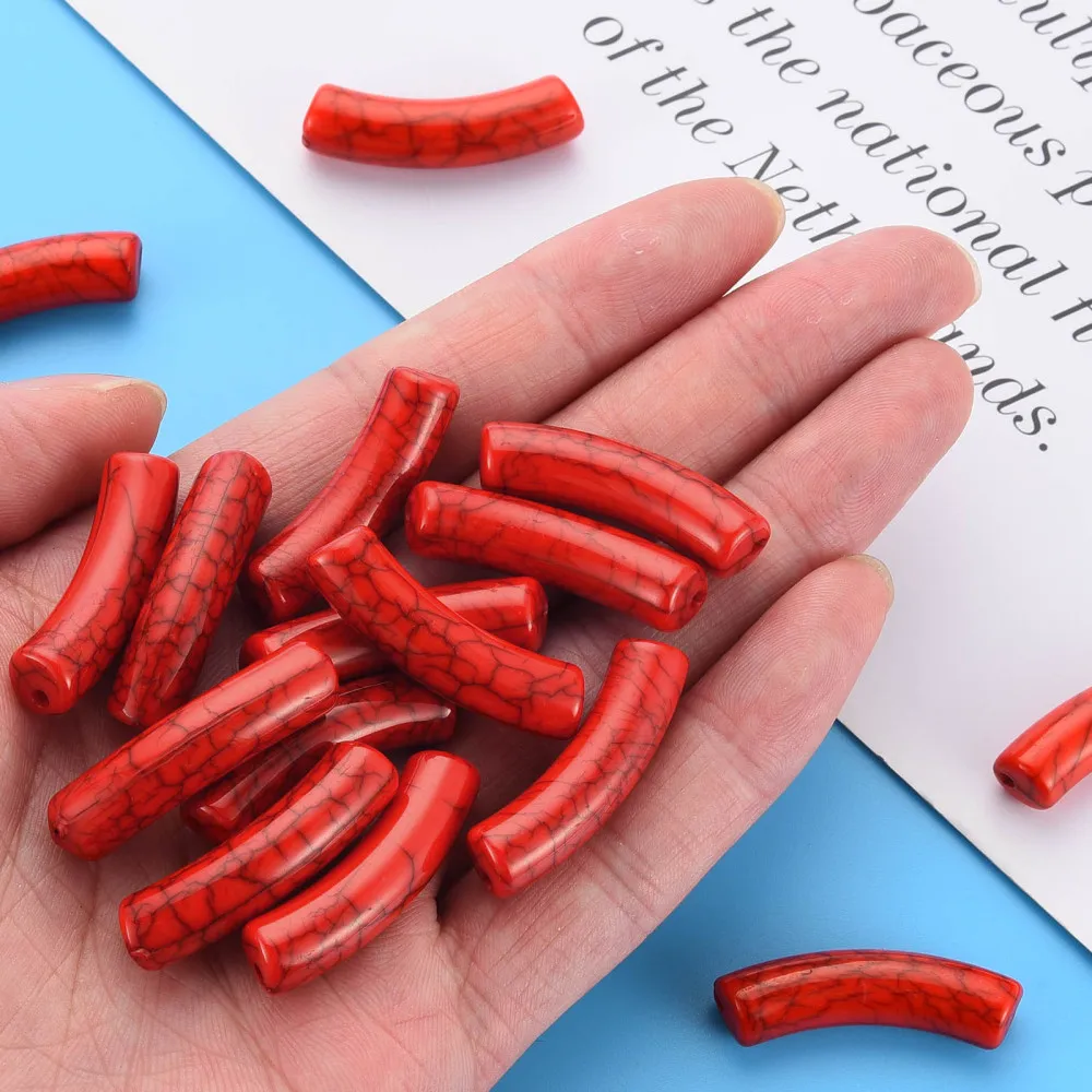 Pandahall 32x10mm Acrylic Beads Curved Tube Noodle Spacer  Beads Crackle for Jewelry Making Bracelet DIY Crafts  330pcs/500g