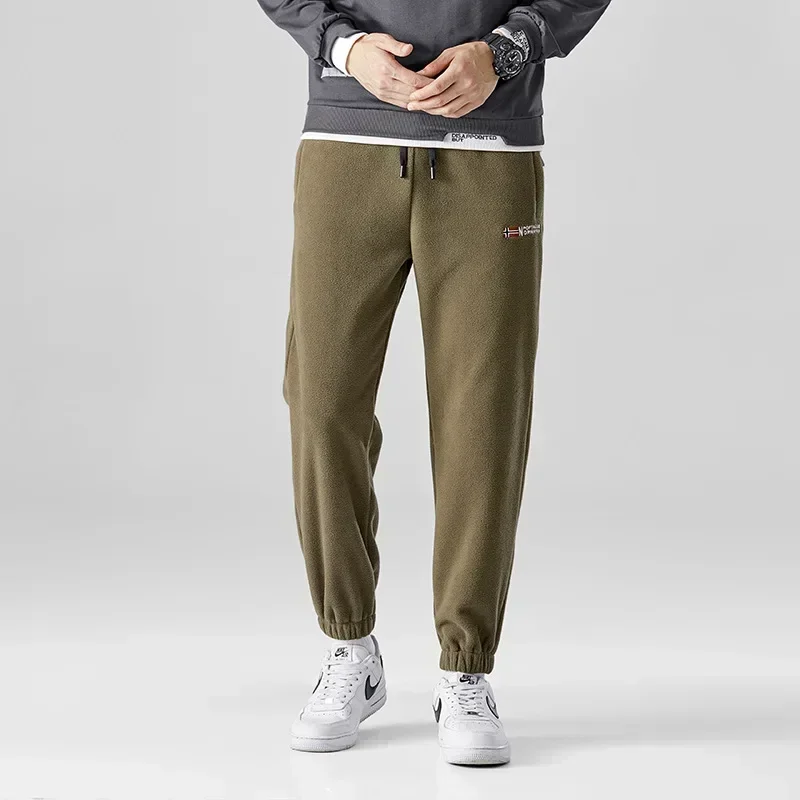 Winter  New Men's Pants Thickened Fleece Warm Pants Solid Color Casual Outdoor Polar Trousers Loose Men Joggers Sweatpants 3