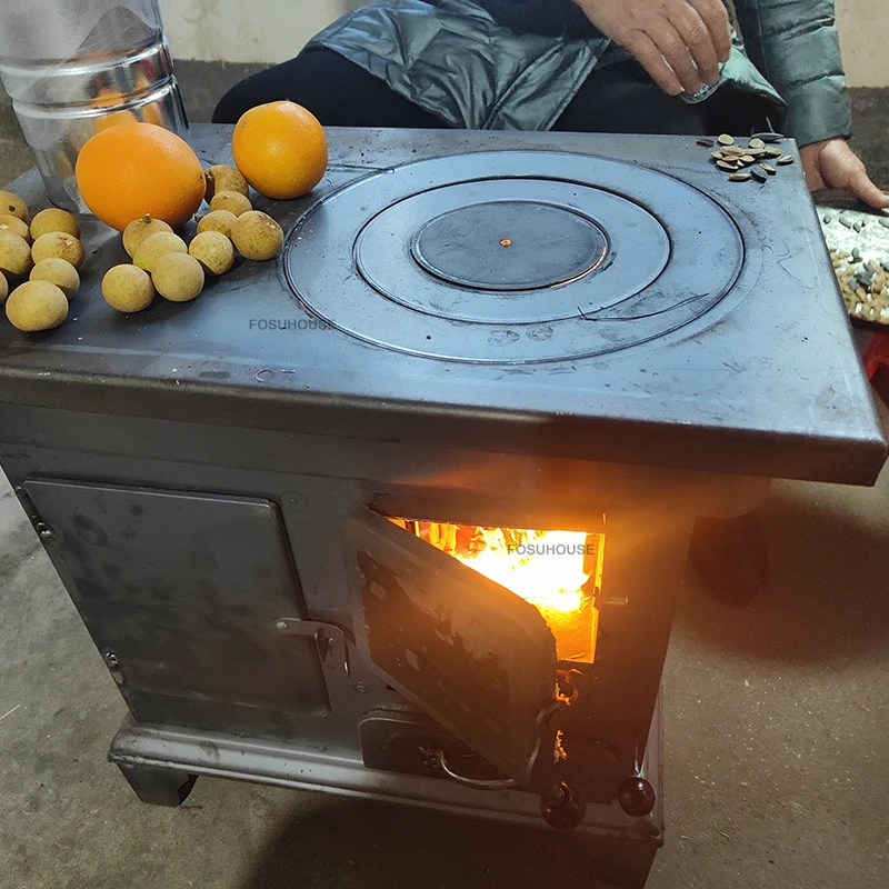 เตาผิงเหล็กหล่อแบบย้อนยุคสำหรับใช้ในบ้าน เตาให้ความร้อนแบบกองไฟ เตาไม้สำหรับตั้งแคมป์ในลานบ้าน เตาผิงสไตล์ญี่ปุ่นพร้อมปล่องไฟ 1