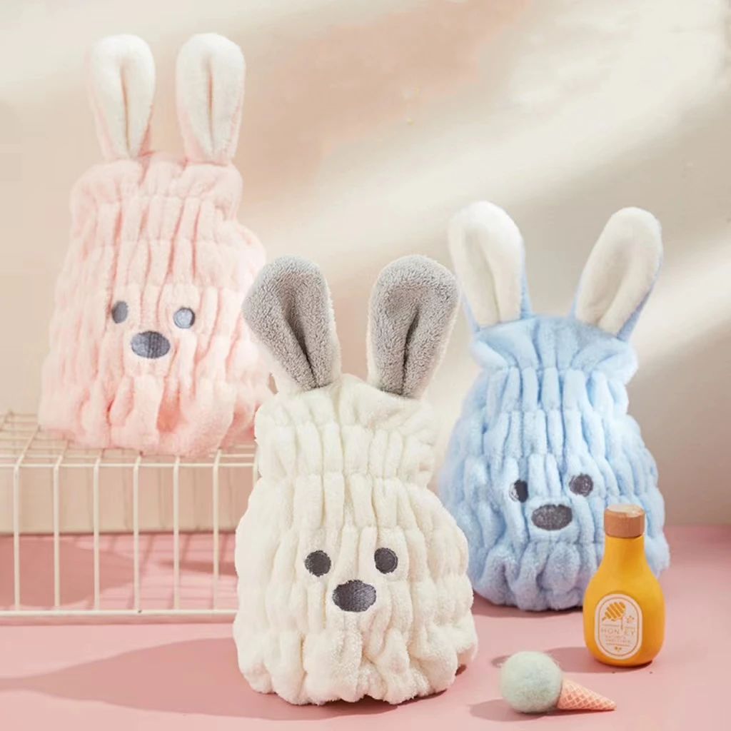 Shower cap kids wipe hair towel wrap hair towel dry hat cute cartoon bunny strong absorbent quick-drying hat