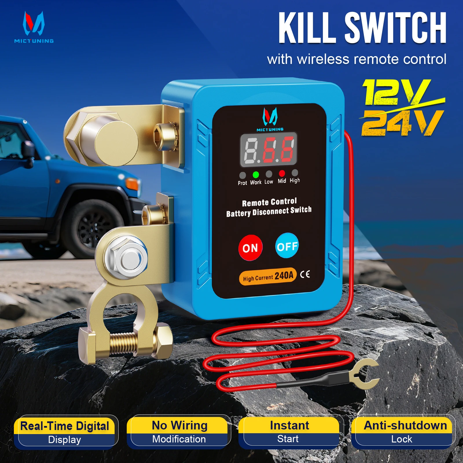 Cllena 12V Remote Battery Kill Switch – 240A With LED Voltage Display, Anti-Theft Cut-Off For Car, RV, Boat - View #8