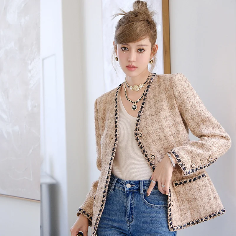 

Women Luxury Designers Winter Clothes 2023 Korean Fashion Elegant O-neck Tweed Jackets and Coats Woolen Chaqueta Mujer