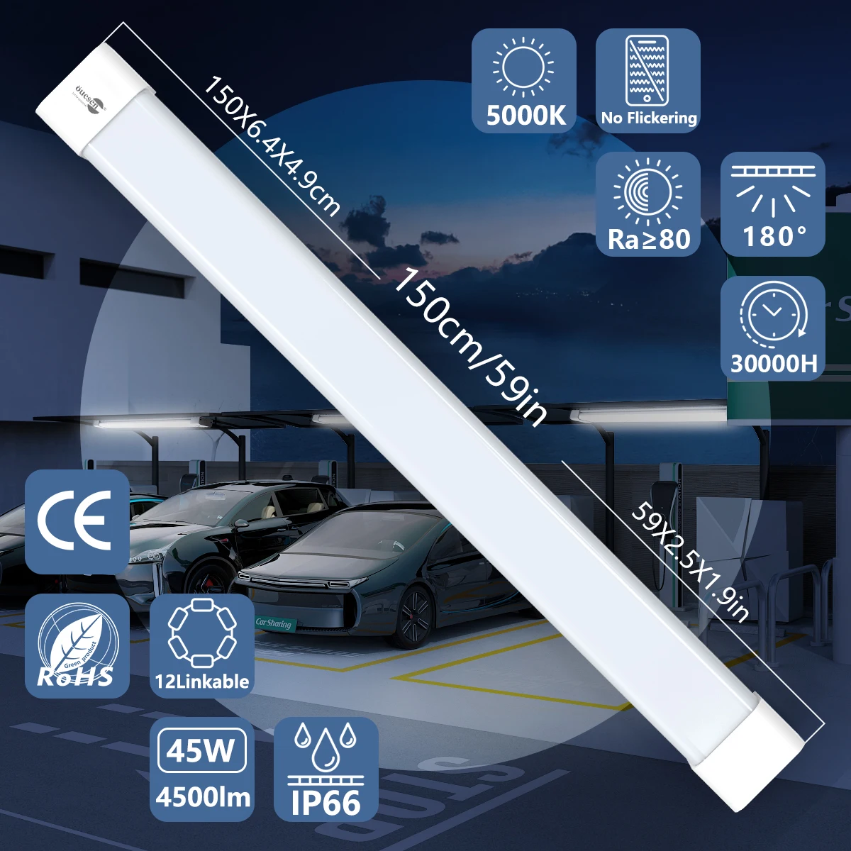 

45W Commercial Explosion Proof Emergency Light 150cm Led Batten Light Fitting Waterproof IP66 Led Triproof Light