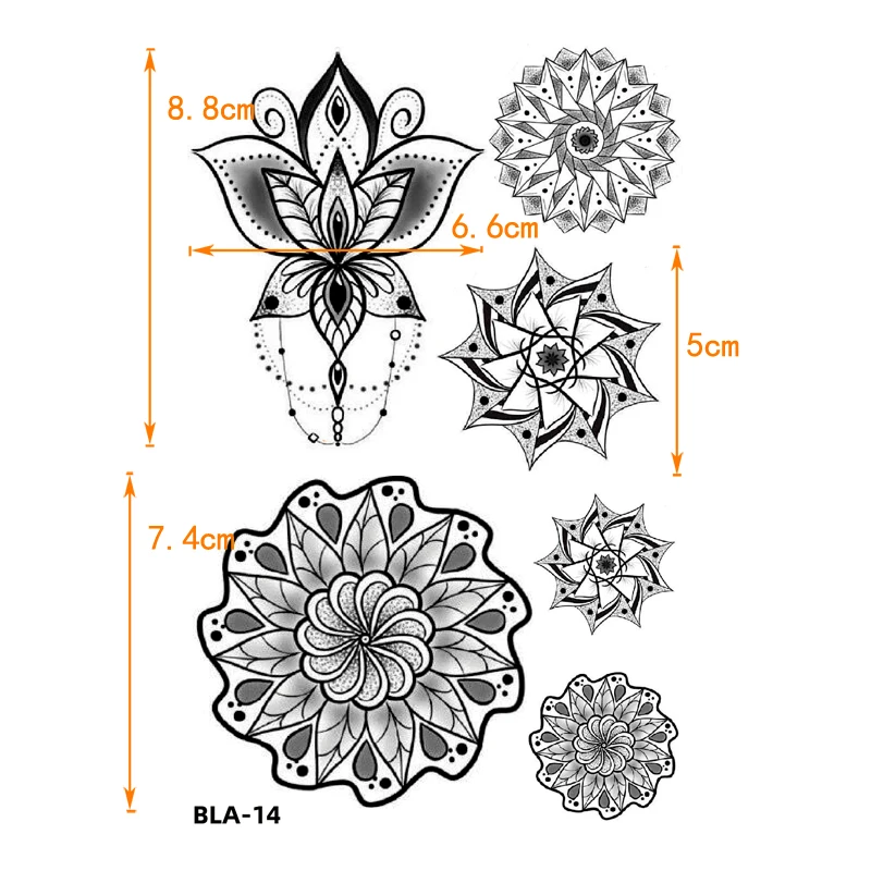 Mandala Blumenmuster Wasserdicht Temporäre Tattoos Aufkleber Lotus Tattoo Body Art Datura Fake Sleeve Tatoo Männer Feder Tatuagens – Detail 28