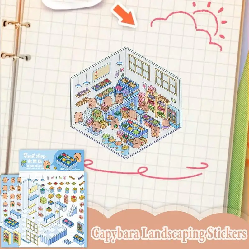 Scene Stickers Capybara 3D Miniature Scene Stickers Diary Accessories Books Decoration Cartoon Funny Decals Art Craft Supplies