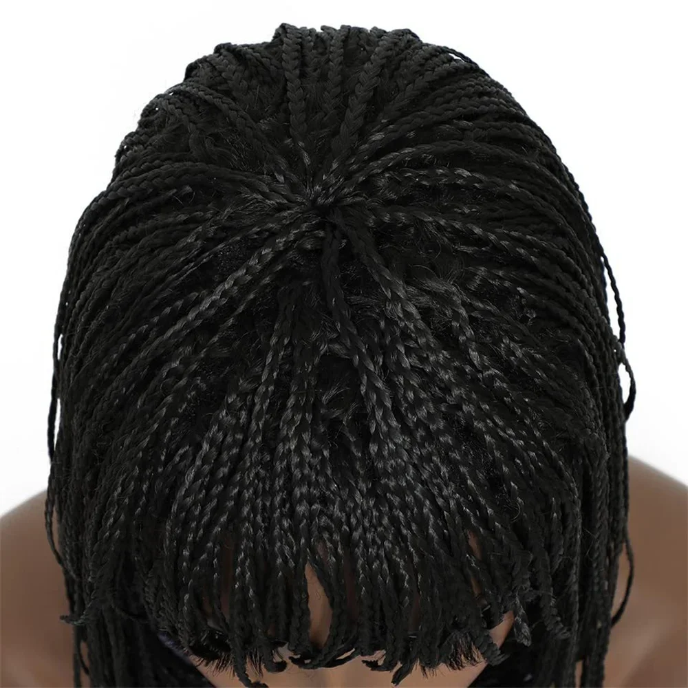 Bob Box Braid Wig Synthetic Short Three Cornrow Braided Wig For Women Fashion Blunt Bangs Dreadlocks Braided Daily Use