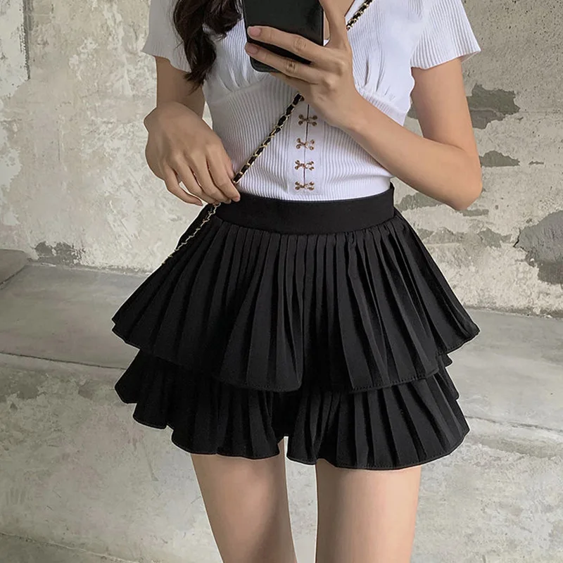 여성용 레이어드 화이트 스커트, Y2K 프릴, 하이웨이스트 스커트, 반바지, 단색 플리츠 미니 팔다 파라 무제레스, 2023 여름