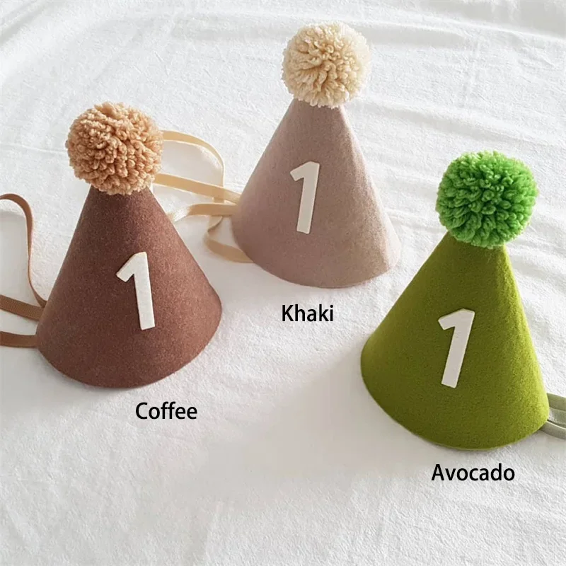 Children Birthday Felt Number Hat Baby Caps Mommy Daddy Crown Avocado Green Coffee Khaki Party Retro Hats Kids Photography Props