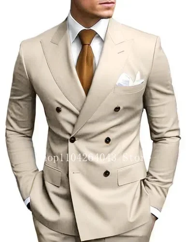 Gentleman Men's Suits Elegant Peak Lapel 2 Pieces Full Man Terno Wedding Business Regular Tuxedo Suits for Men Blazer and Pants