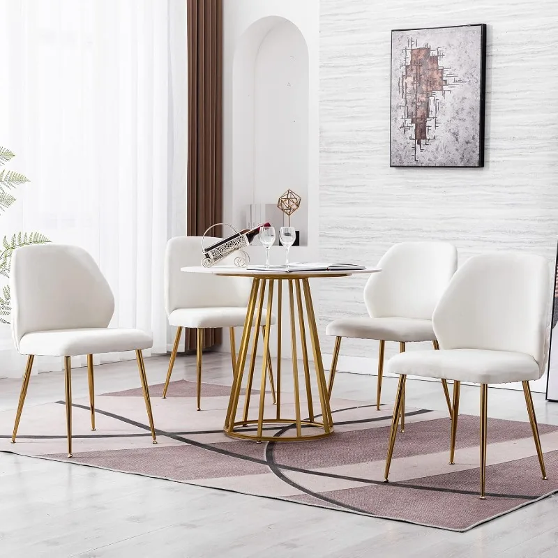 Cream Velvet Upholstered Dining Chairs Set of 2, Modern Accent Dining Room Chairs Tufted Armless Side Chair 2