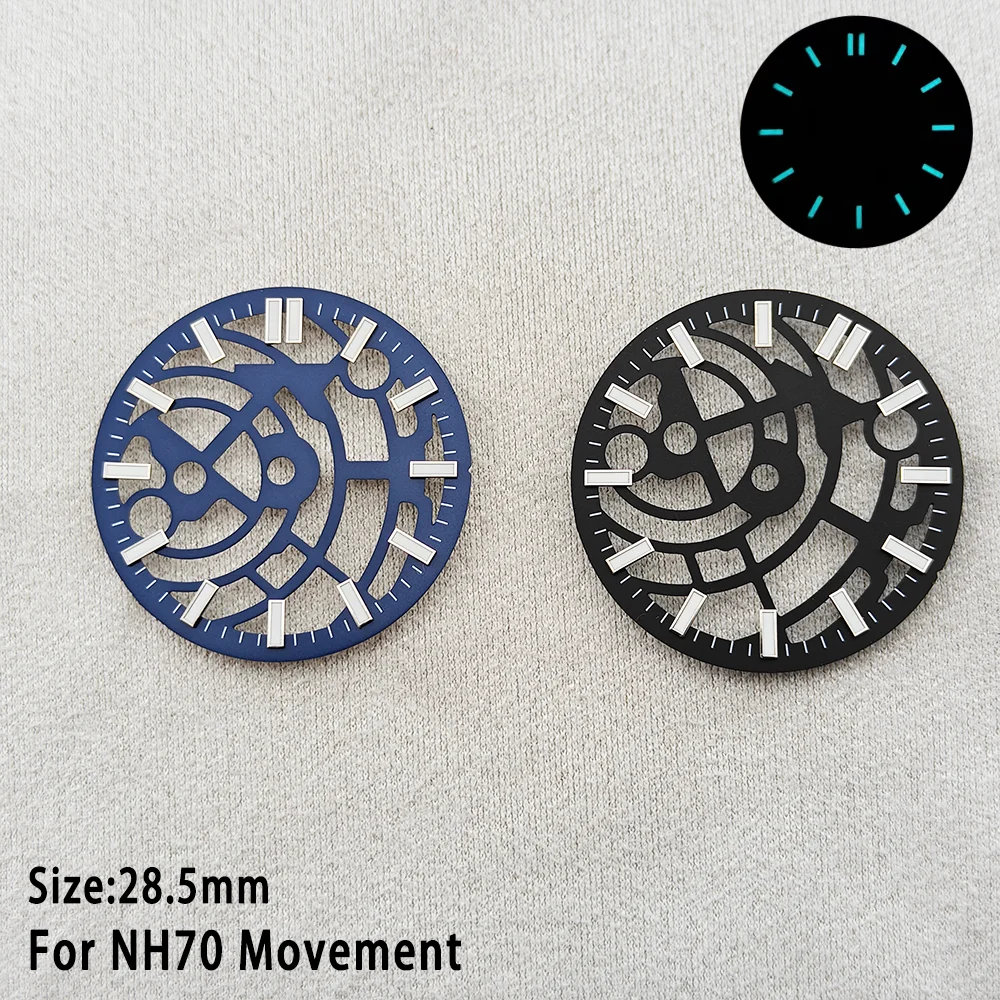 Hollow Skeleton Dial with C3 Green Luminous Accents, 28.5mm, Black & Blue Design