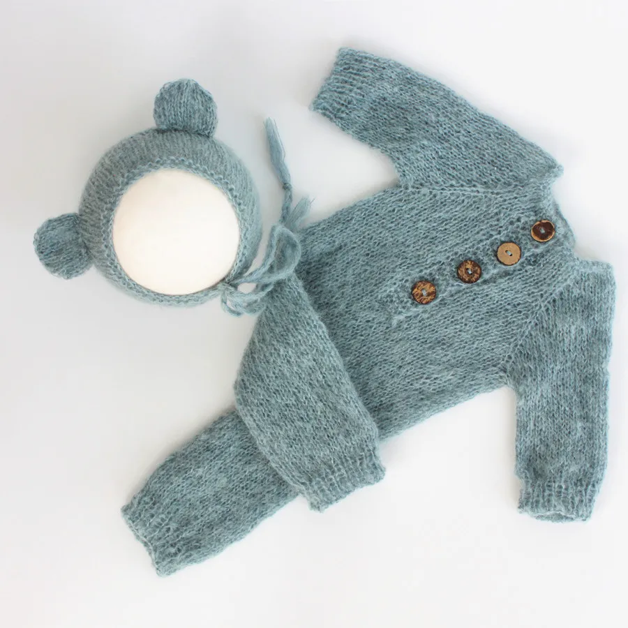 Description Picture 6 of itemHand Made Newborn Mohair Onesie Photography Props Baby Bear Bonnet & Romper Set