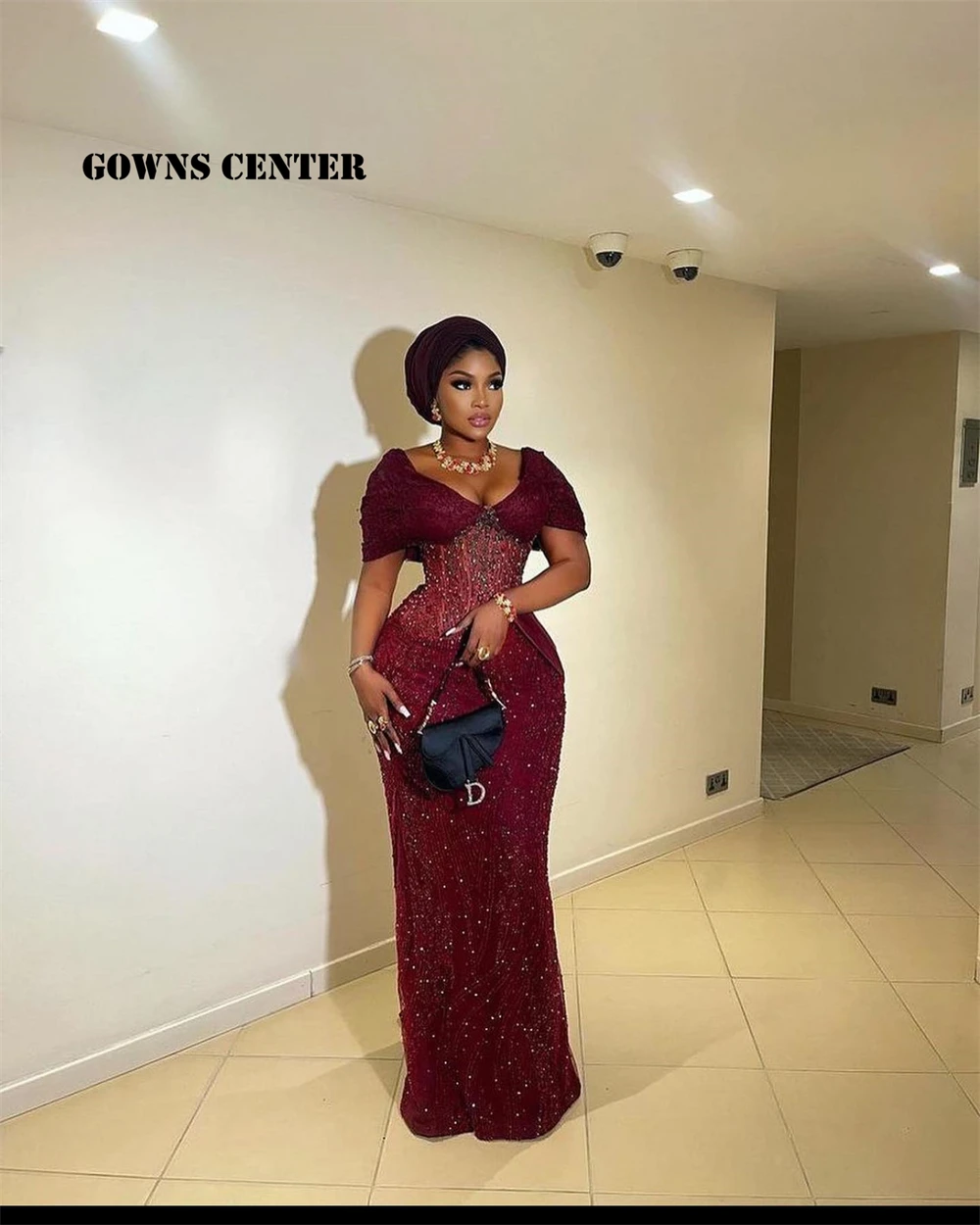 Unique Burgundy Beaded Aso Ebi Evening Dresses 2024 African Wedding 