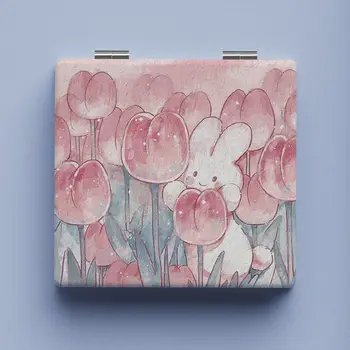 Specchio per il trucco pieghevole a doppia faccia portatile specchio ingranditore quadrato a tulipano tascabile specchio portatile compatto per studenti 1