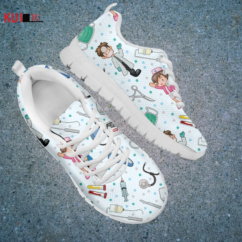 

KUILIU Fashion Casual Sneakers Women Nurse Doctor Print Plus Size Flat Medical Pattern Children Mesh School Shoes Girls Dropship