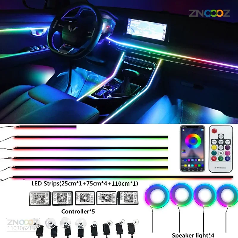 

Car Ambient Lights RBG 213 Color Interior Acrylic Strip Light Guide Fiber Optic Interior Decoration Atmosphere Lamp 18 In 1 LED