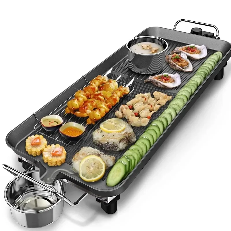 Electric Grill Pan Household Non-stick Smokless Indoor Barbecue Machine Chaffy Dish Double-flavor Hot Pot Parrilla El&eacute;ctrica
