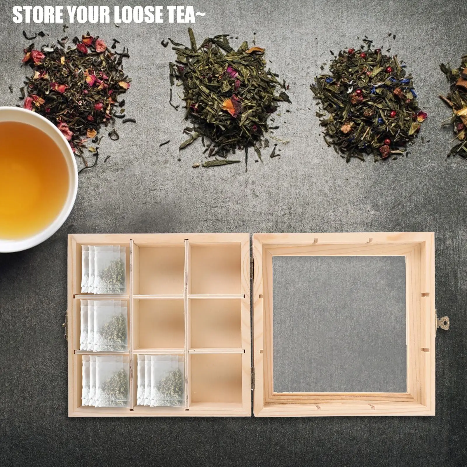 Tea Tin Box Wooden Nine-Grid For Tea Bags Storage