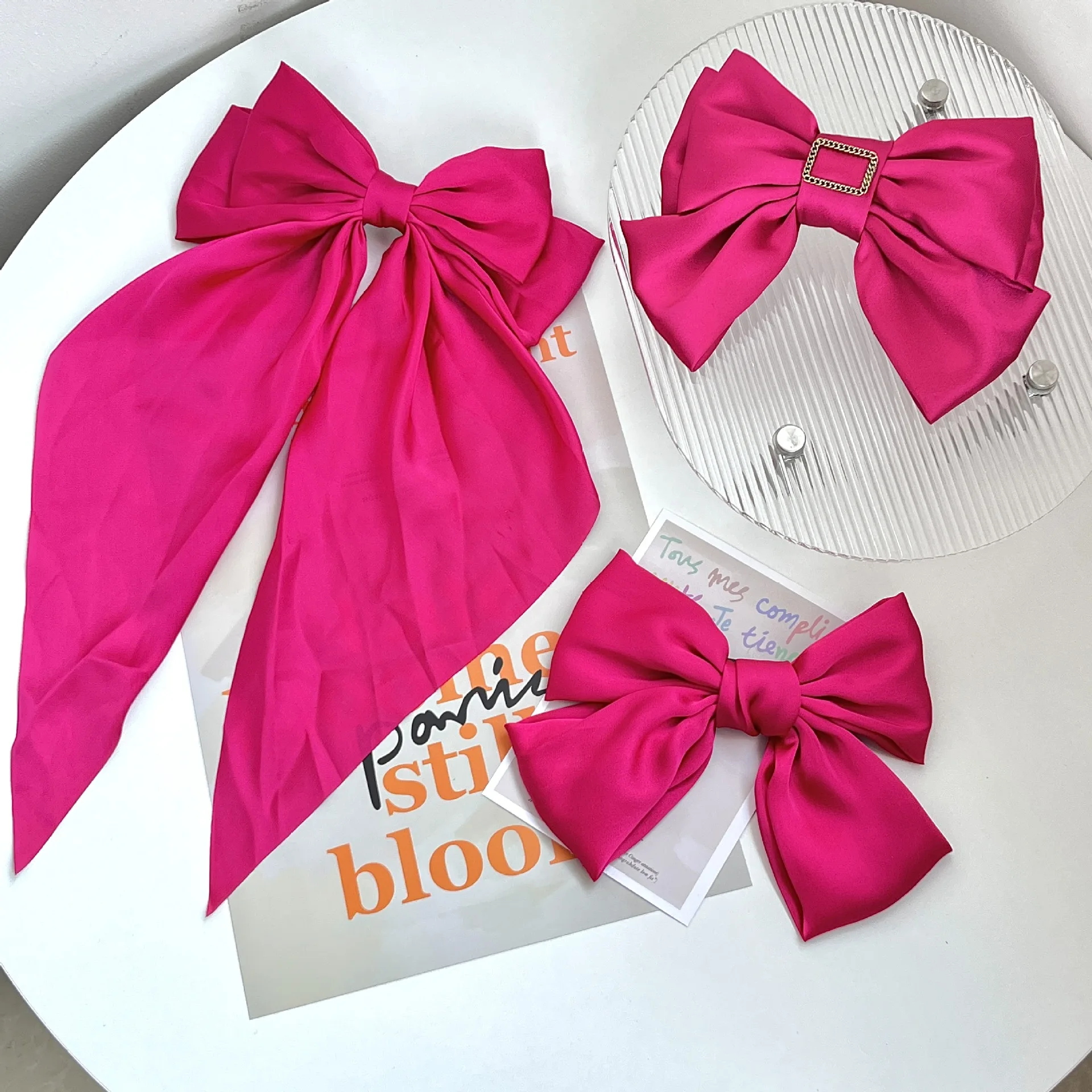 

Floyd розово-красный бант заколка для волос сплошной атласный Премиум зажим для волос милый и энергетический аксессуар для женщин