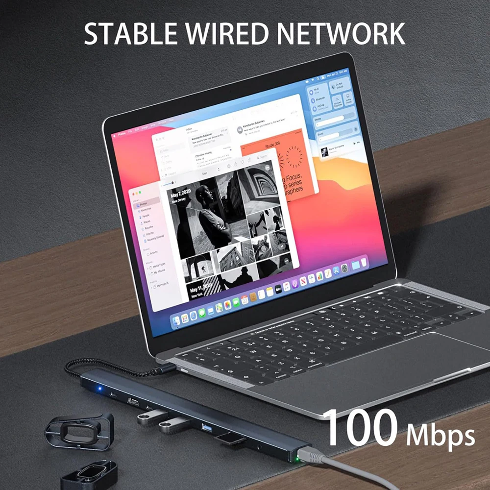 KEBIDUMEI 10 in 1 USB3.0 허브 타입-C 접이식 노트북 스탠드 베이스 PD 100W 4K HDTV SD TF 리더 100Mbps LAN 확장 도킹 스테이션