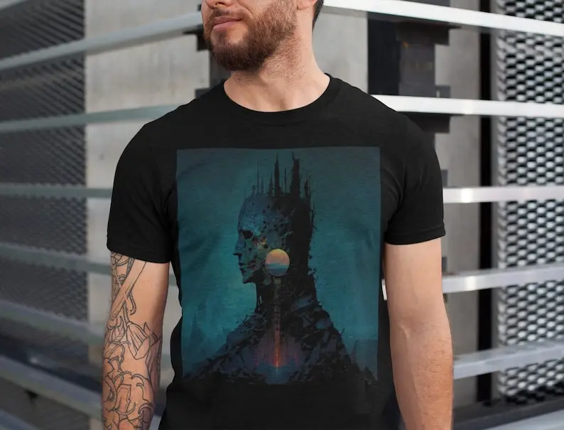 

Dark Psychedelic TShirt, Dark Surrealism Shirt, Dystopian City Tee