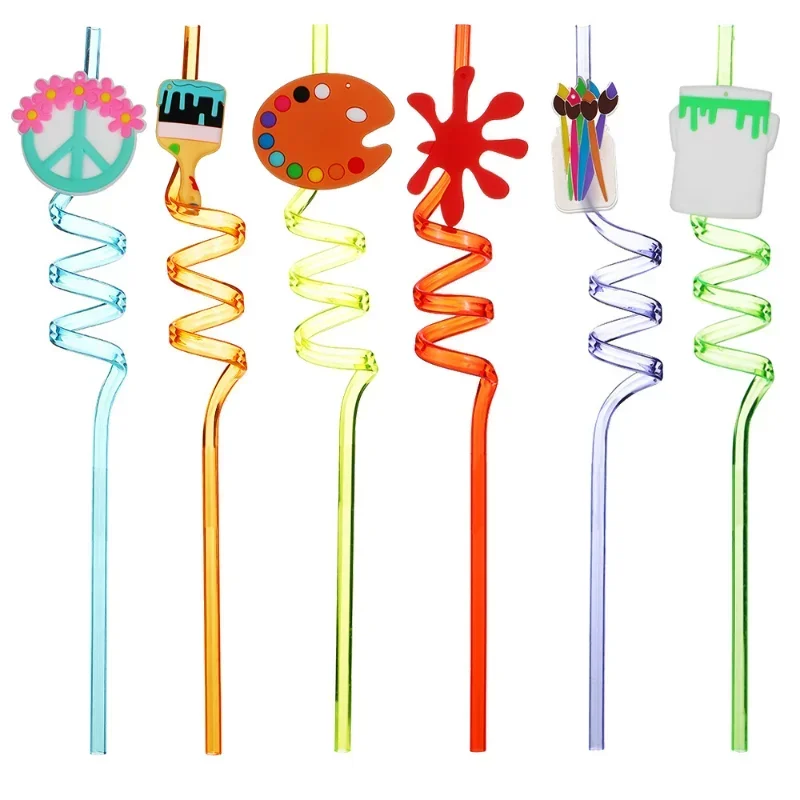 Plastic Spiral Straws for Kids, Unicorns, Christmas, Sea Animals, Halloween, Compact Car, Birthday Party Decor, Reusable Straw