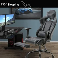 Gaming Chair Cheap Desk Chair Executive PU Leather Rolling Swivel Computer Chair With Lumbar Support Grey Office Furniture 2