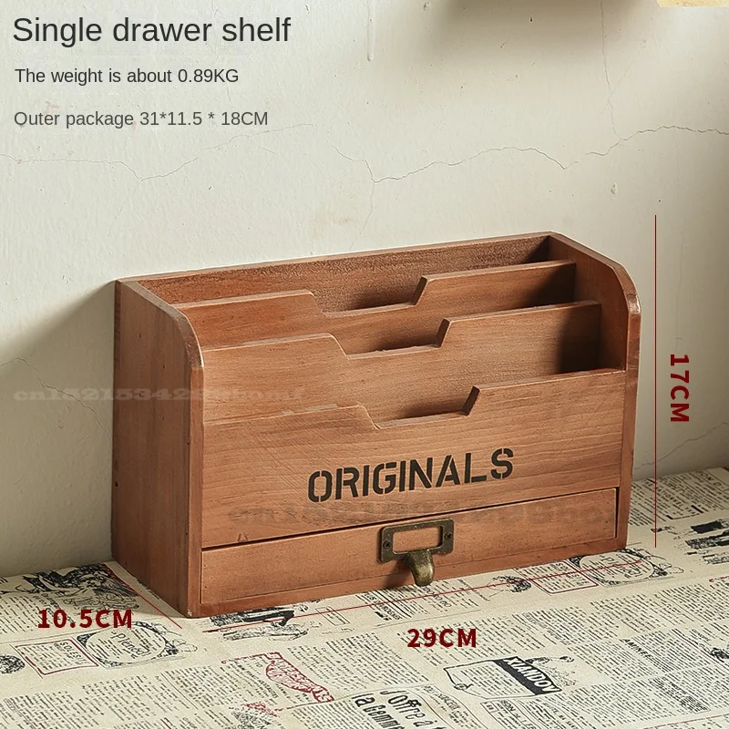 Solid Wood Retro Storage Cabinet Newspaper Books Magazine Box Newspaper Rack Folder with Drawer