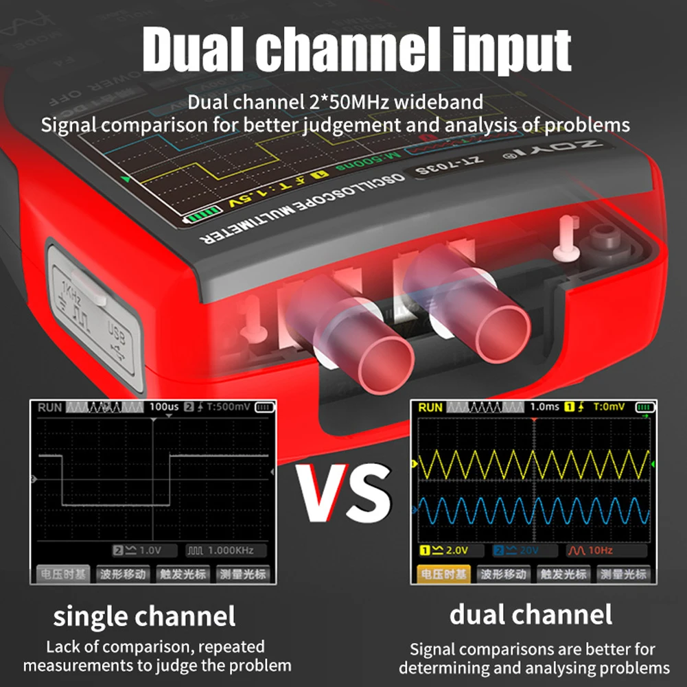Digital Oscilloscope Signal Generator ZOYI ZT703S 3in1 Digital Oscilloscope Multimeter Signal Generator Dual Channel 50MHz Bandwidth 280MS Sampling Rate Multi Tester