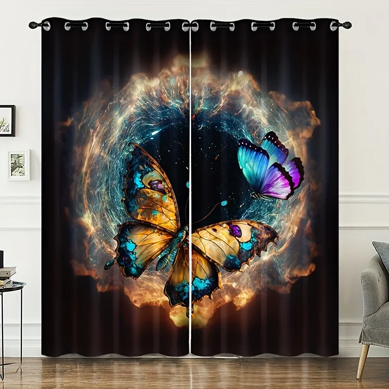 

2pcs Fantasy Colorful Butterfly Printed Polyester Curtain Window Treatment For Bedroom Office Kitchen Living Room Study Home Dec