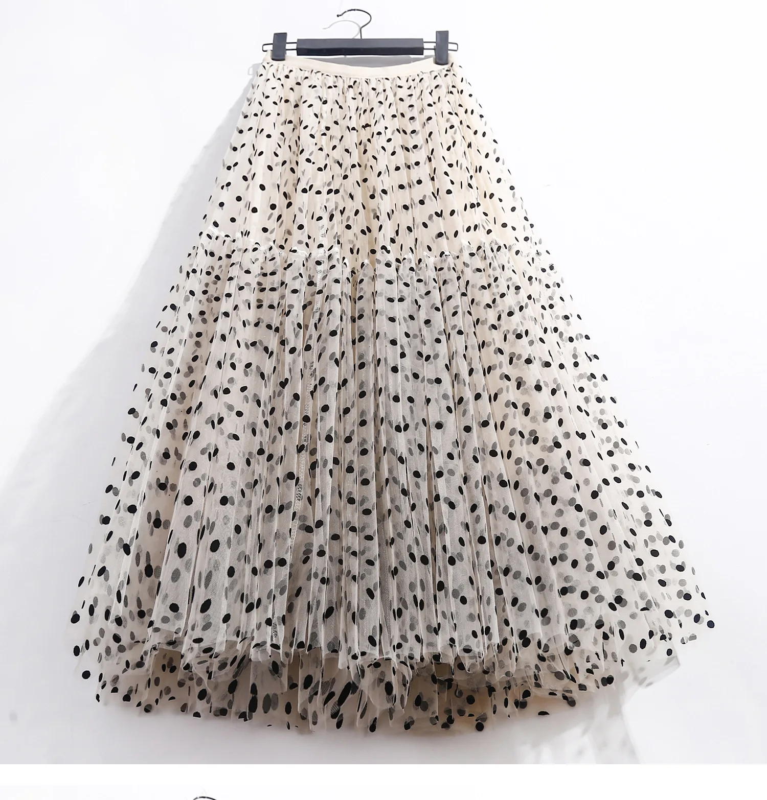 Boho Queens Women Polka Dot High Waist Pleated Ball Gown Maxi Skirt Fashion Mesh Loose Puffy Umbrella Fairy Cake Skirts