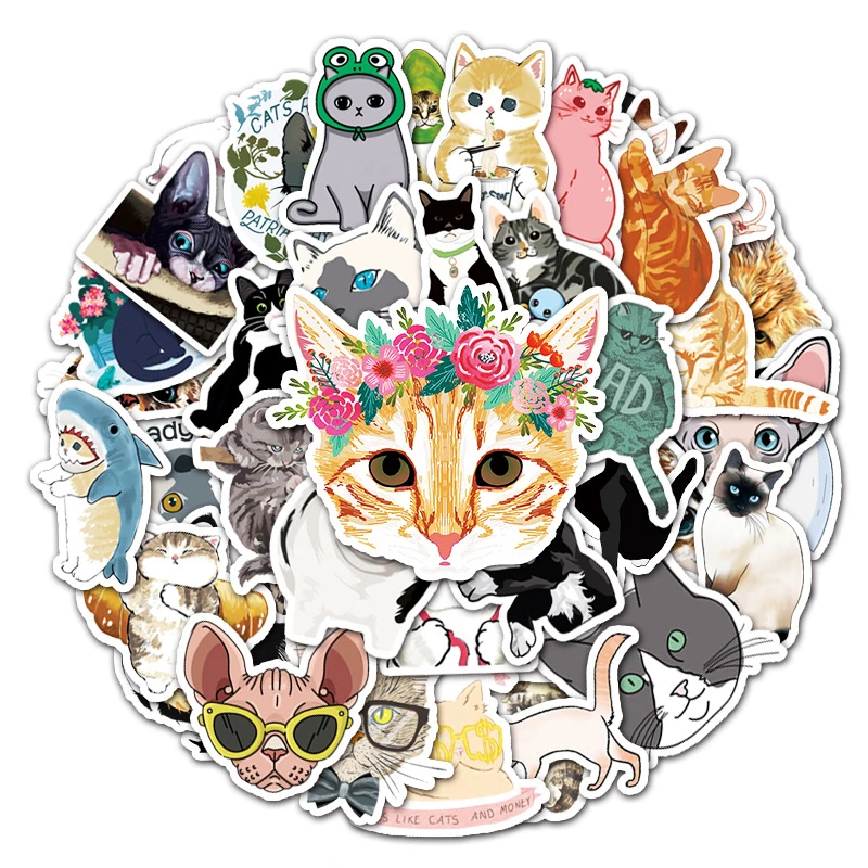 Cartoon Anime Kawaii Cats Stickers for Laptop Suitcase Stationery Waterproof Decals Album Graffiti Kids Toys Gifts 52pcs warriors cats novel anime cartoon graffiti stickers decals stationery laptop fridge suitcase skateboard phone sticker