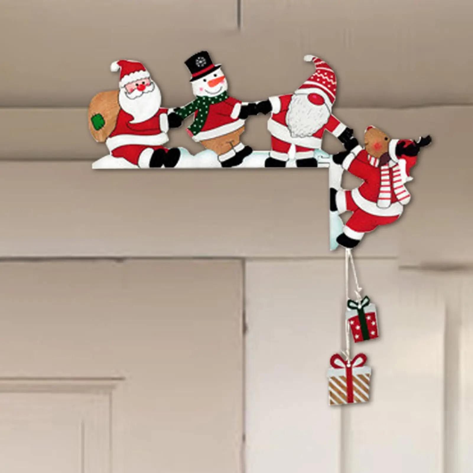 2025 New Santa Door Corner Decor Christmas Cartoon Door Frame Decor Snowman Reindeer Wooden Pendant Party House Decors