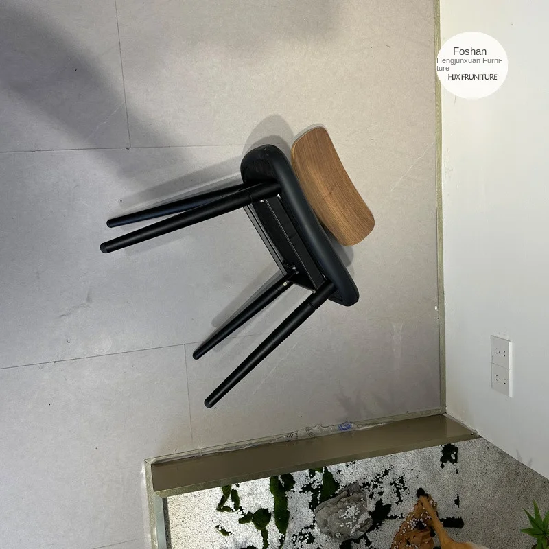 Italian Minimalist Leather Dining Chair Cat Claw Nordic Light Luxury Wooden Backrest Home Living Room Coffee Stool Bedroom Villa