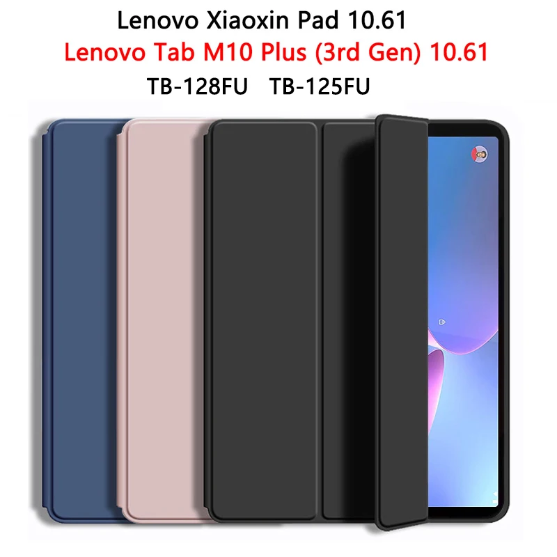 For Lenovo Tab M10 Plus (Gen 3) Three-fold Stand PU Leather Cover Full  Protection Soft Silicone Tablet Case - Purple Wholesale