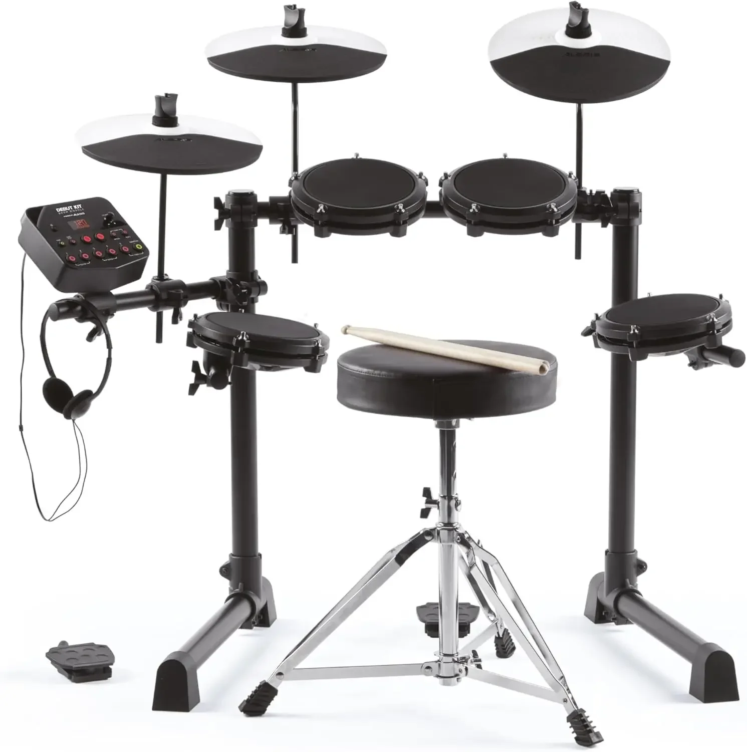 Drums Debut Kit – Kids Set With 4 Quiet Mesh Electric Pads, 120 Sounds, Stool, Sticks