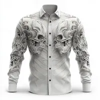 Hip Hop crâne imprimé chemise hommes Streetwear 2025 à manches longues hauts urbain à la mode graphique t-shirt décontracté coupe ample vêtements gothiques 3