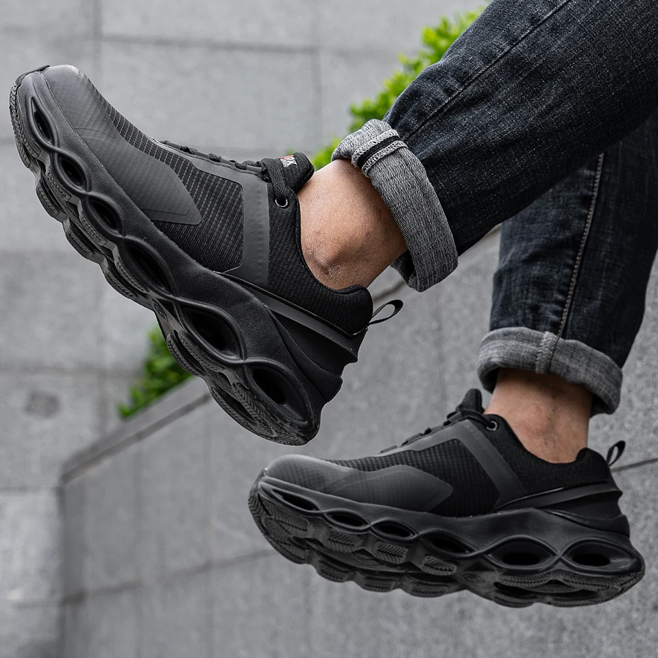 LARNMERN 男性安全靴作業スニーカー鋼つま先の靴高弾性衝撃吸収快適な