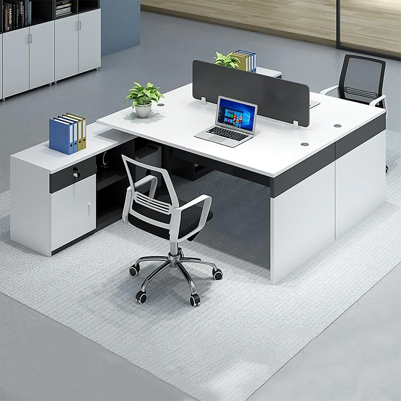 Mesa L Shape White Luxury Office Table Set 4 Person Seater Executive Computer Modular Staff Office Cubicle Workstation Desk