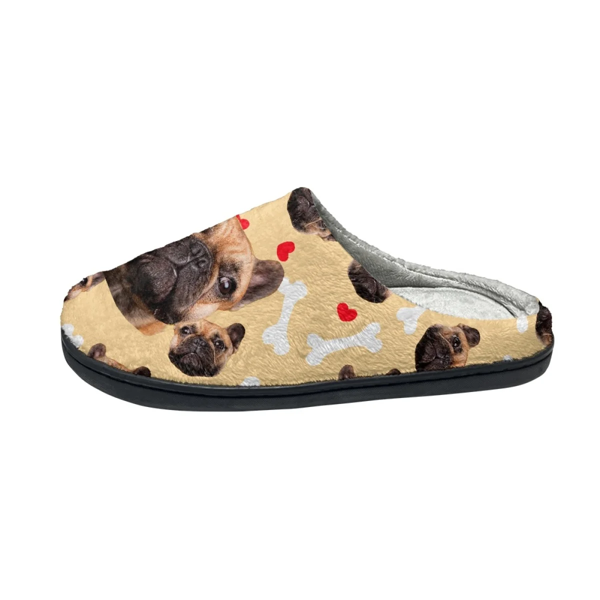 Kawaii Cartoon Pug Pattern Women Men Autumn Winter Home Cotton Slippers Outdoor Indoor Breathable Plush Slippers Custom Image