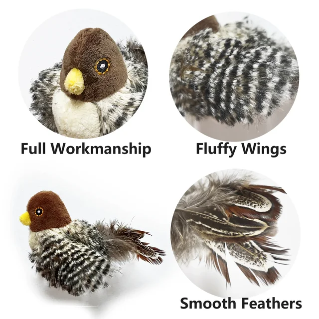 Washable Interactive Cat Toys Plush Flying Bird Squeak Cat Toy Sparrow Catnip Toys Vivid Chirping Simulation Bird Interactive 6