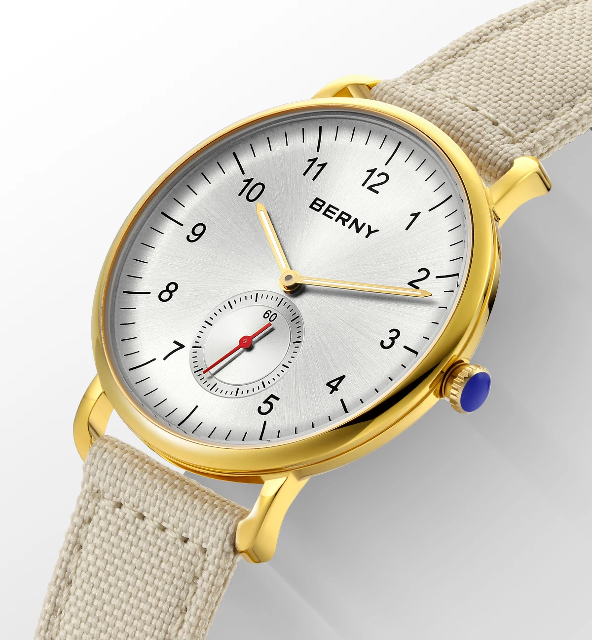 BERNY Goldene Herrenuhren, schlanker, modernistischer Stil, klassisch, elegant, Quarz-Armbanduhr, schlicht, lässig, leicht ablesbare Herrenuhr – Detail 2